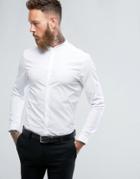 Asos Skinny Fit Shirt With Lace Trim And Grandad Collar - White
