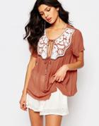 Somedays Lovin Festival Blouse With Sequin Neck - Brick