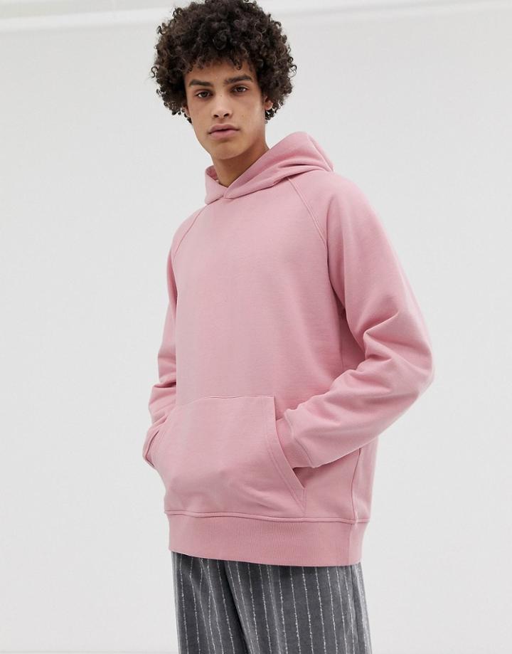 Asos White Oversized Hoodie In Heavyweight Pink Jersey