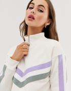 Asos Design Retro Sweatshirt With Tipping And Zip Neck-cream