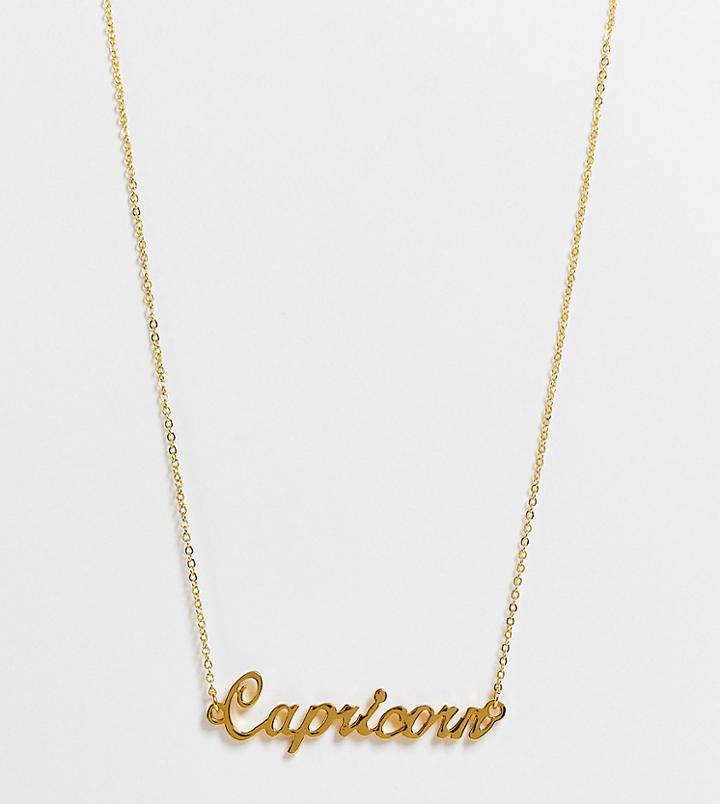 Asos Design 14k Gold Plated Necklace With Capricorn Pendant
