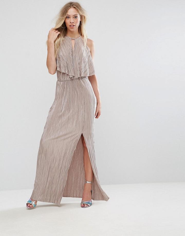 Oh My Love Grecian Frill Front Pleated Maxi Dress - Beige