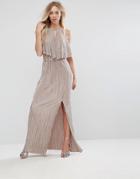 Oh My Love Grecian Frill Front Pleated Maxi Dress - Beige