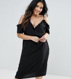 New Look Curve Frill Wrap Midi Dress - Black