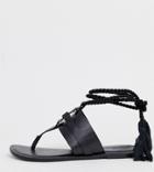 Asos Design Wide Fit Vantage Leather Ring Detail Tie Leg Flat Sandals In Black - Black