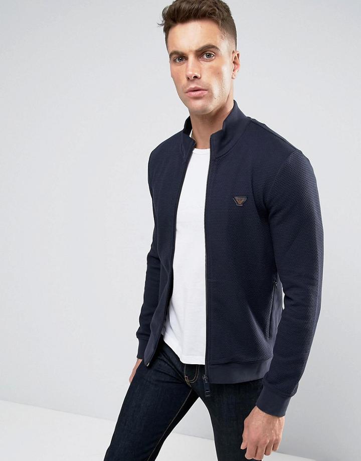 Armani Jeans Track Jacket In Slim Fit Waffle Jersey - Navy