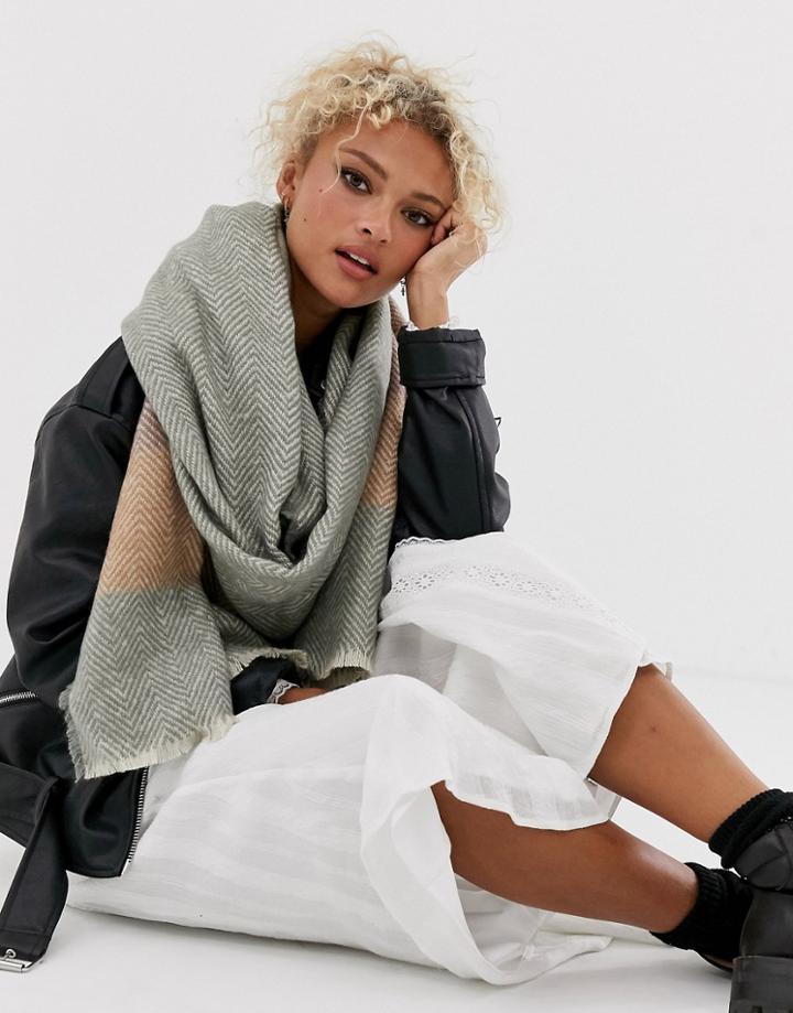 Asos Design Long Oversized Herringbone Scarf In Pastel Stripe-gray