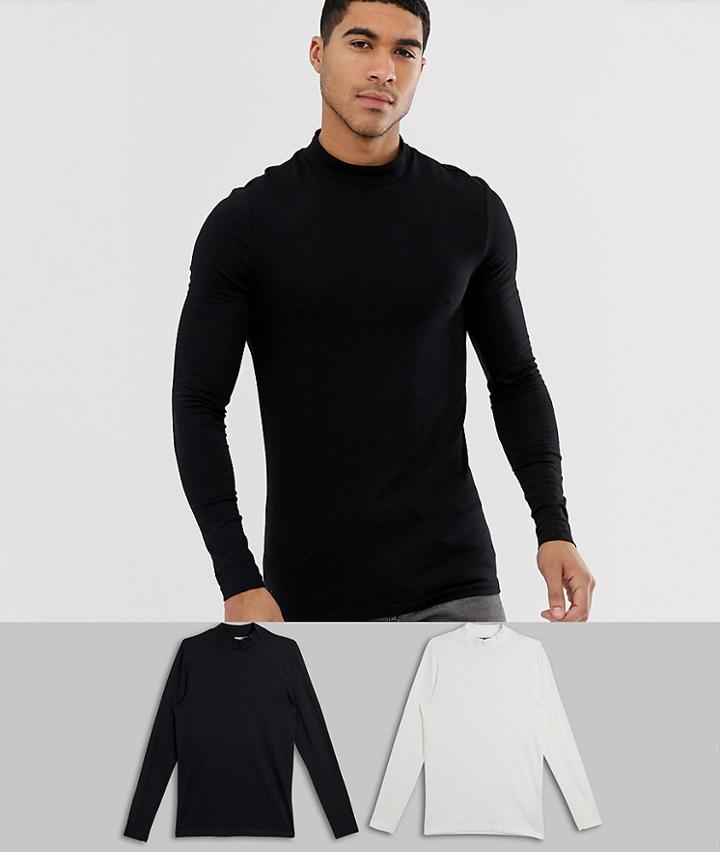 Asos Design Organic Muscle Fit Long Sleeve Jersey Turtleneck 2 Pack Save-multi