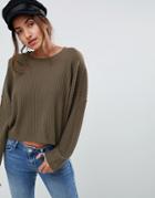 Asos Design Oversized Sweater In Rib - Green