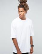 Asos Oversized Longline T-shirt With Half Sleeve In White - White