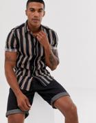 Asos Design Stretch Slim Stripe Shirt In Black And Orange