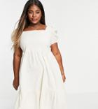 Vero Moda Curve Organic Cotton Puff Sleeve Midi Dress In Cream-white