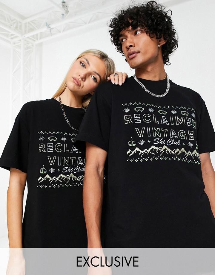 Reclaimed Vintage Inspired Unisex Relaxed T-shirt With Ski Logo Embroidery In Black