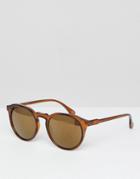 Asos Design Round Sunglasses In Crystal Brown - Brown