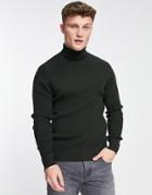 French Connection Ribbed Roll Neck Sweater In Dark Green
