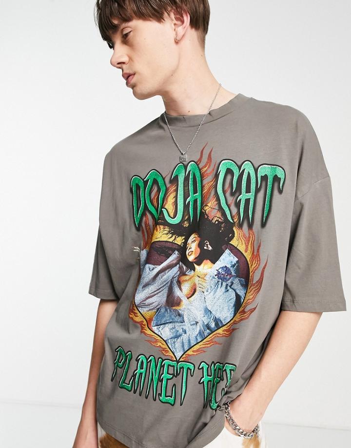 Asos Design Oversized T-shirt With Doja Cat Print In Dark Gray