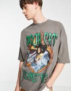 Asos Design Oversized T-shirt With Doja Cat Print In Dark Gray
