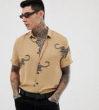 Heart & Dagger Printed Shirt With Leopard Print-brown
