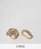 Asos Design Curve Pack Of 2 Twist And Lion Sovereign Rings - Gold