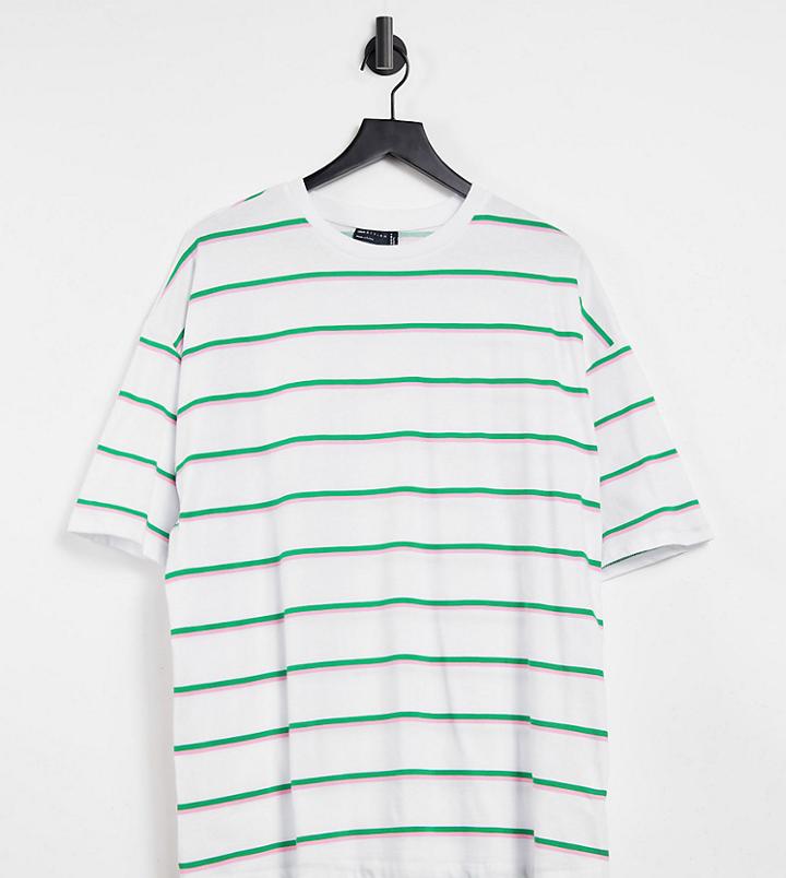 Asos Design Maternity Super Oversized T-shirt With Mixed Stripe In White Pink And Green-multi