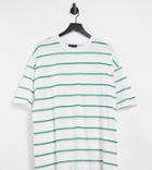 Asos Design Maternity Super Oversized T-shirt With Mixed Stripe In White Pink And Green-multi