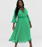 Asos Design Curve Pleated Midi Dress With Lace Inserts-green