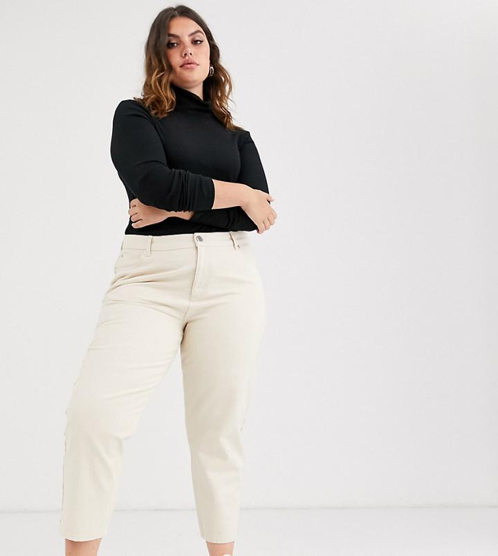 Asos Design Curve Relaxed Boyfriend Jean In Ecru-cream