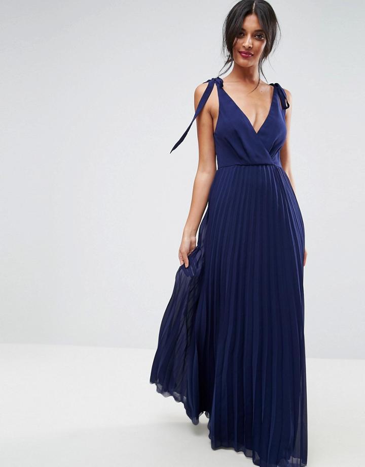 Asos Tie Shoulder Pleated Maxi Dress - Multi
