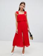 New Look Pleated Chiffon Jumpsuit - Red