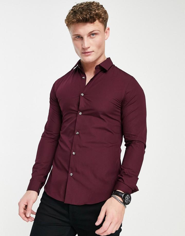French Connection Skinny Fit Stretch Poplin Shirt In Burgundy-red