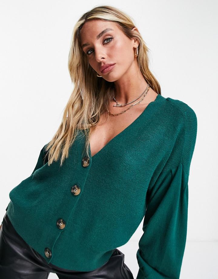 Y.a.s Pelo Volume Sleeve Cardigan In Green