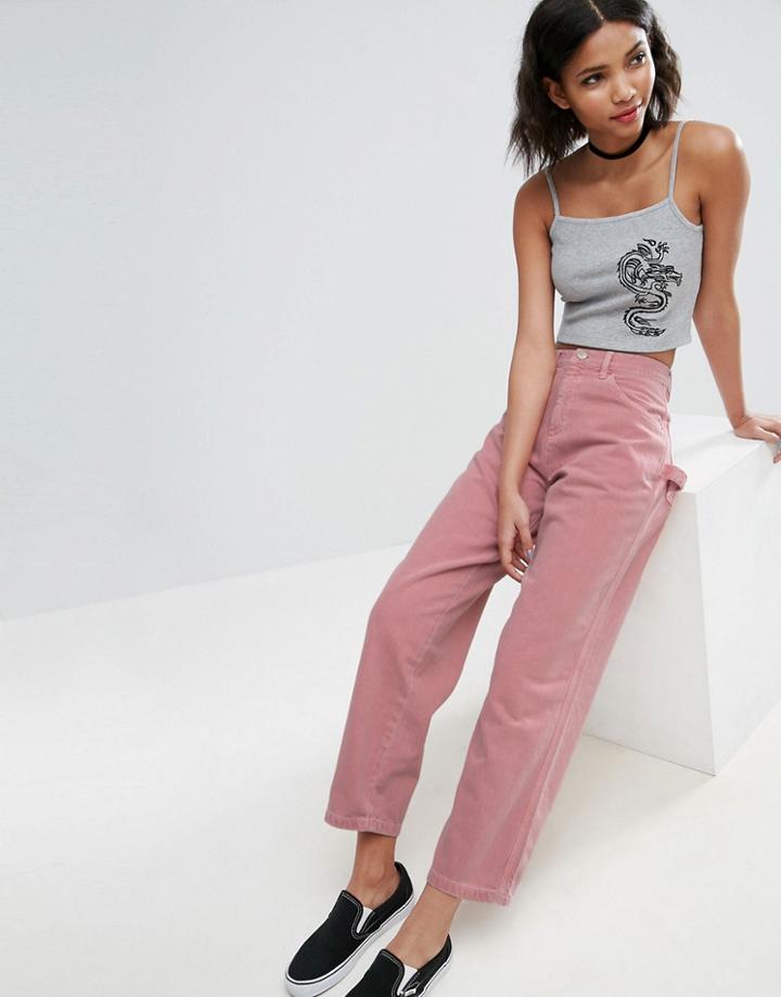 Asos Carpenter Jeans In Washed Pink - Pink