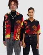 Collusion Unisex Flame Dragon Shirt - Red