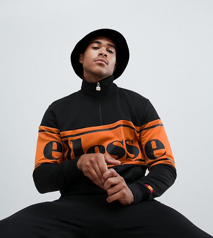 Ellesse Panel Logo Sweatshirt With 1/4 Zip In Black - Black