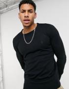 French Connection Soft Touch Logo Crew Neck Knit Sweater In Navy