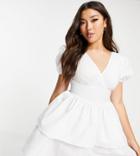 Asyou Poplin Plunge Rara Mini Dress In White-multi