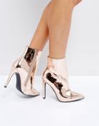Public Desire Harlee High Shine Rose Gold Heeled Ankle Boots - Gold