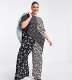 Asos Design Curve Smock Short Sleeve Jumpsuit In Mixed Print-multi