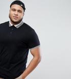 Asos Design Plus Polo With Checkerboard Collar - Black