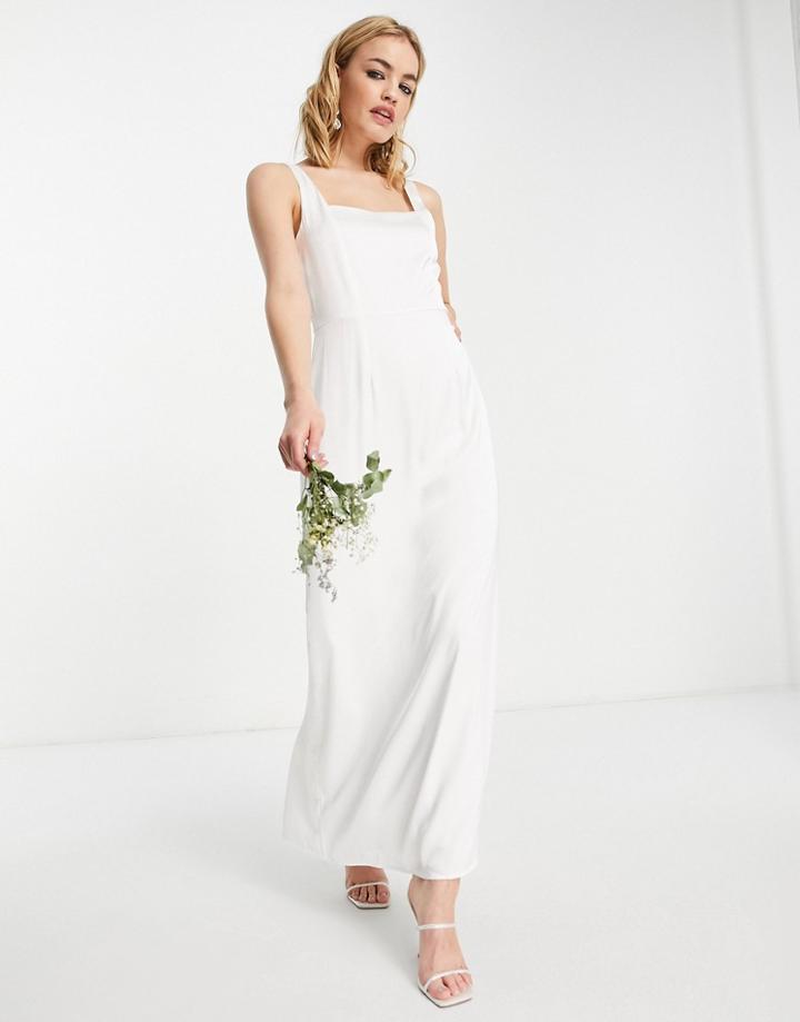 Vila Bridal Square Neck Midi Dress In Ivory-white