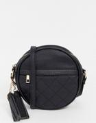 Ichi Round Quilted Cross Body Bag In Black - Pink