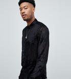 Asos Design Tall Party Regular Fit Velvet Burnout Stripe Shirt In Black - Black