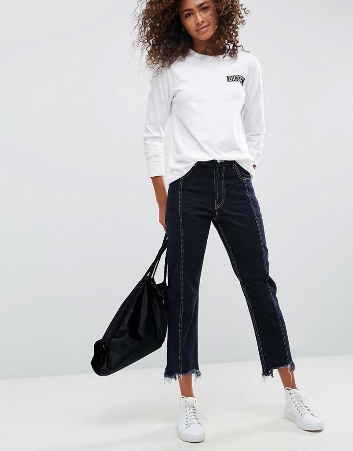 Asos Authentic Straight Leg Jeans With Vertical Seam In Indigo With A Contrast Stitch - Blue