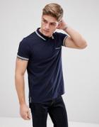 Esprit Polo With Zip Placket And Striped Tipping - Navy