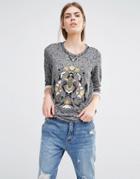 See U Soon Sweatshirt With Graphic Embroidery And Bead Detail - Black