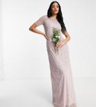 Frock And Frill Tall Bridesmaid Short Sleeve Maxi Dress With Embellishment In Dusty Mauve-pink