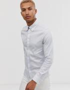 Asos Design Wedding Skinny Fit Twill Shirt In Light Blue With Collar Bar - Blue