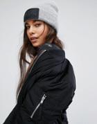 Adidas Fluffy Beanie With Large Logo In Gray - Cream
