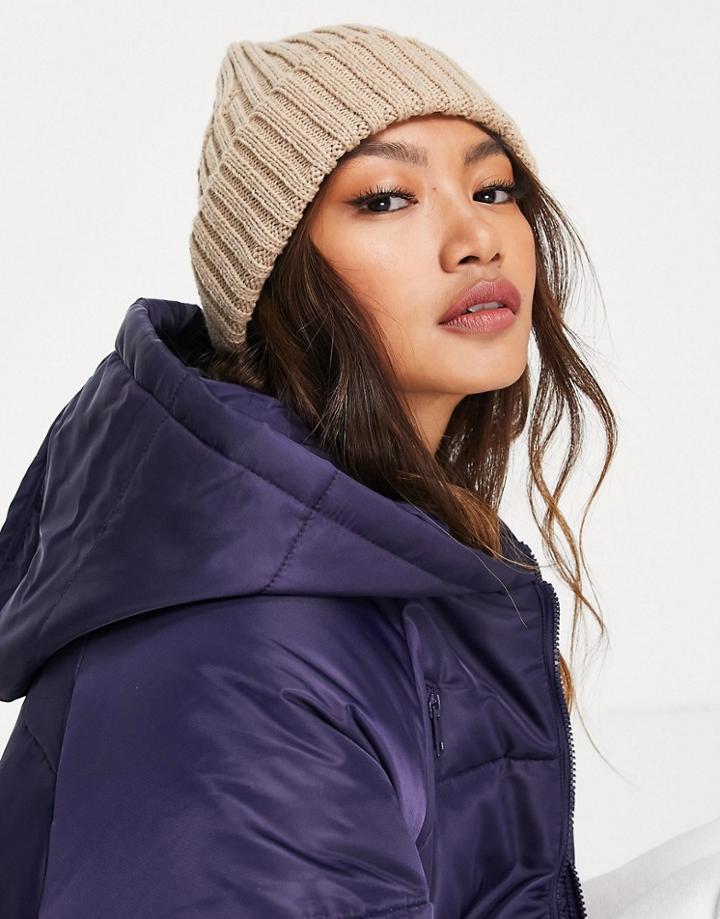 Topshop Rib Knit Beanie In Camel-brown