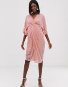 Asos Design Maternity Scatter Sequin Knot Front Kimono Midi Dress - Pink